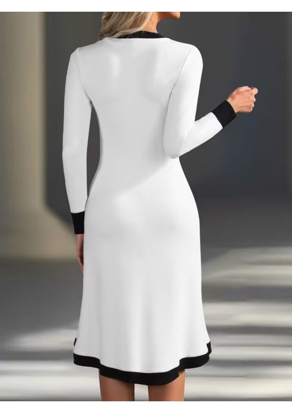 Kadın Uzun Kollu V Yakalı Düğmeli Midi Modal Elbise modelleri