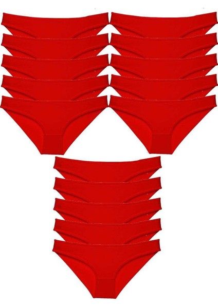 15 Adet Süper Eko Set Likralı Kadın Slip Külot Kırmızı