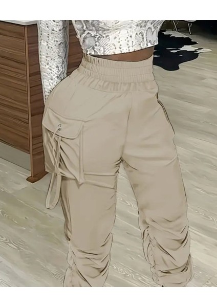 Kadın Yüksek Bel Beli Lastikli Kargo Cep Detaylı Gabardin Pantolon fiyatları