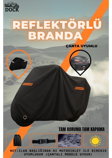 Turuncu Reflektörlü Triumph Street Trıple 765 R Çanta ve Kilit Uyumlu Siyah Motosiklet Brandası