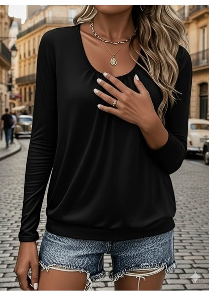 Kadın Uzun Kollu Yuvarlak Yakalı Viskon Bluz fiyatları