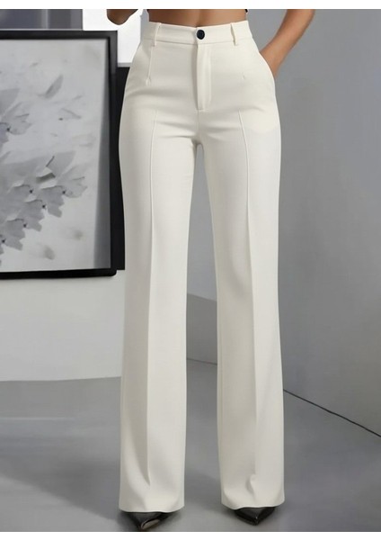 Kadın Yüksek Bel Cepli Ithal Krep Pantolon