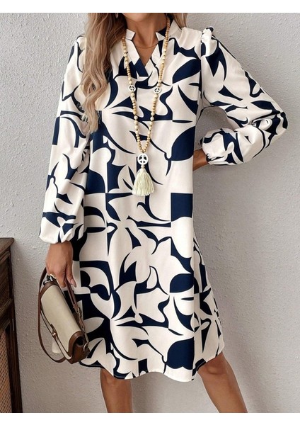 Kadın Uzun Kollu V Yakalı Desenli Modal Mini Elbise fiyatları