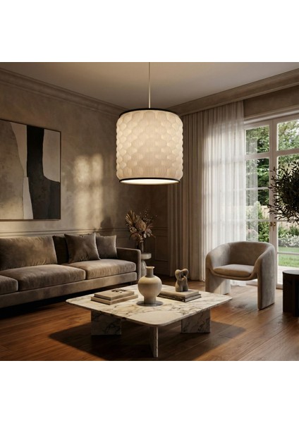 Dokulu Zarafet Premium Abajur Başlığı ile Modern Beyaz Sarkıt Lamba fiyatları