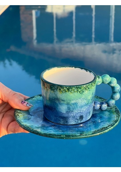 Boncuk Kulp Deniz Temalı El Yapımı Fincan