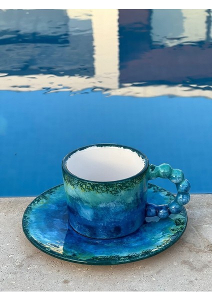 Boncuk Kulp Deniz Temalı El Yapımı Fincan