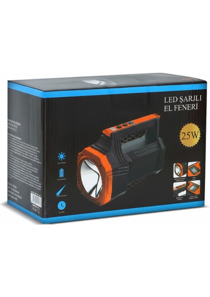 Şarjlı Dev Boy El Feneri 25W Süper Parlak LED El Lambası Kamp, Av ve Güvenlik Için Ideal modelleri