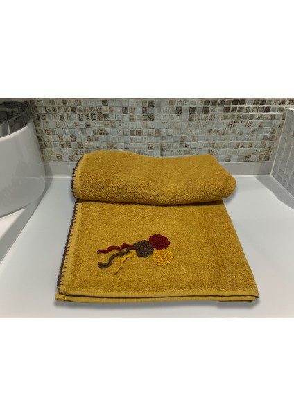 Çiçek Motifli, Kedi Tırnağı Oyalı, Yumuşak Dokulu Pamuklu Vücut Havlusu | Sarı |70x130 cm fırsatları