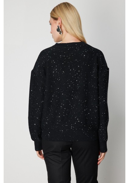 Simli Kumaş Sıfır Yaka Triko Kazak 60435-26K fırsatları