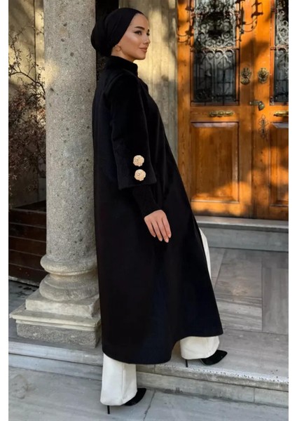 7958 Kol Ucu Ribana Detaylı Metal Düğmeli Kaşe Kaban fırsatları