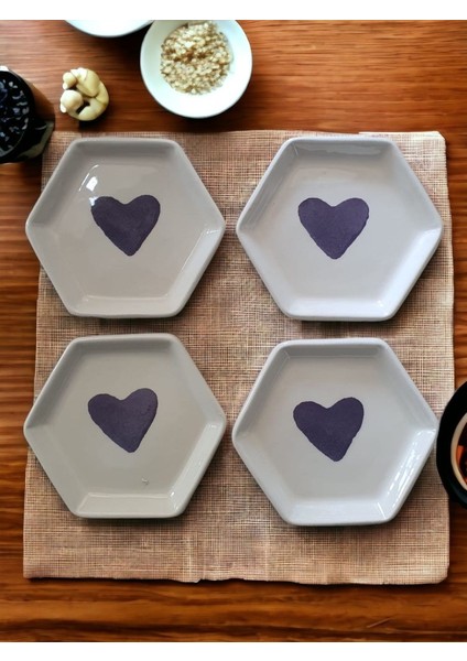 4\'lü Altıgen Mor Kalpli Sosluk Lokumluk fiyatları