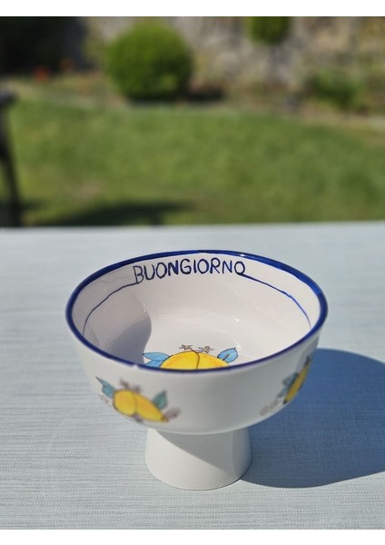1 Adet El Yapımı El Boyaması 19CM Çapında 10CM Seramik Meyvelik - Limon Desenli \'\'buongiorno fiyatları