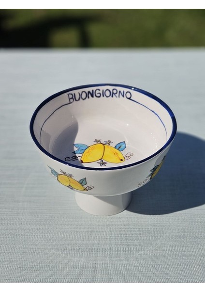 1 Adet El Yapımı El Boyaması 19CM Çapında 10CM Seramik Meyvelik - Limon Desenli \'\'buongiorno modelleri