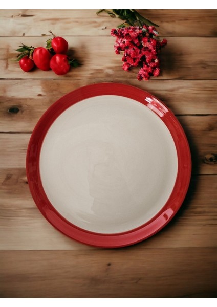 4 Adet Kalın Kırmızı Çizgili 21CM Pasta Tabağı fiyatları