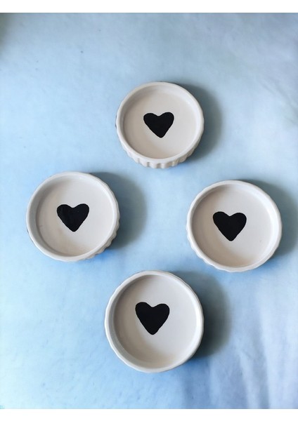 4\'lü Siyah Kalpli Tırtıklı Sosluk Lokumluk Reçellik Çerezlik