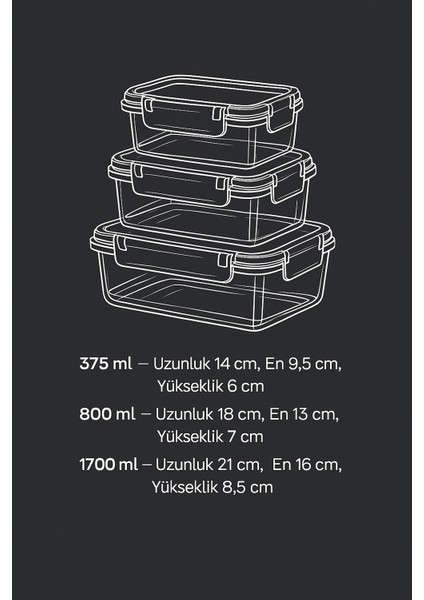 9'lu Dikdörtgen Sızdırmaz Contalı Kilitli Saklama Kabı Seti 3X375-800-1700 ml fiyatları