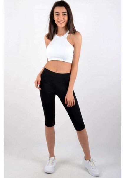 Kota Kadın Kapri Sporcu Likralı Düz Tayt Siyah 4005 modelleri