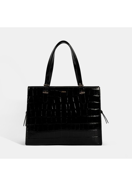 Kadın Siyah Kroko Baskılı Cüzdan Aksesuarlı Deri Omuz Çantası modelleri