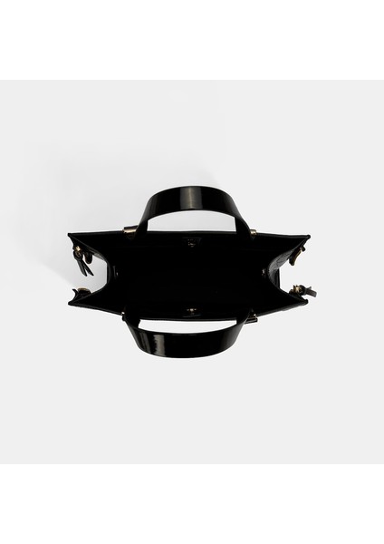 Kadın Siyah Kroko Baskılı Cüzdan Aksesuarlı Deri Omuz Çantası