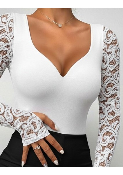 Kadın Uzun Kollu Dantelli Dekolte Detaylı Dalgıç Bluz fiyatları