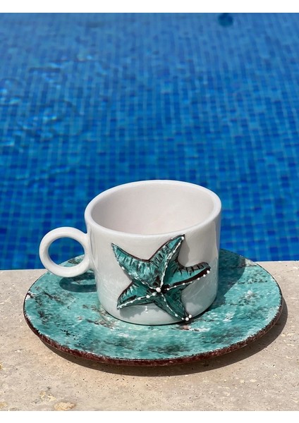 Tabaklı Turkuaz Deniz Yıldızı Fincan modelleri