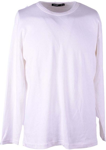 O Yaka Raporlu Interlok Ekru Erkek Sweatshirt 5503