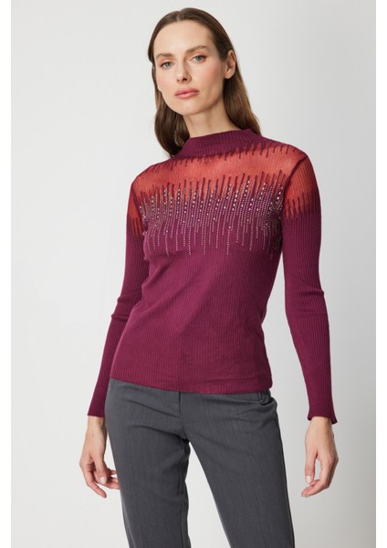 Transparan Detaylı Taşlı Triko Kazak 60390-26K fiyatları