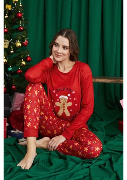 1190-29 Bayan Kırmızı Luxry Thermal Pijama Takımı--Kırmızı--