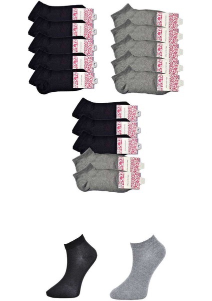 Siyah ve Gri Kadın Bilek Çorap 15 Çift