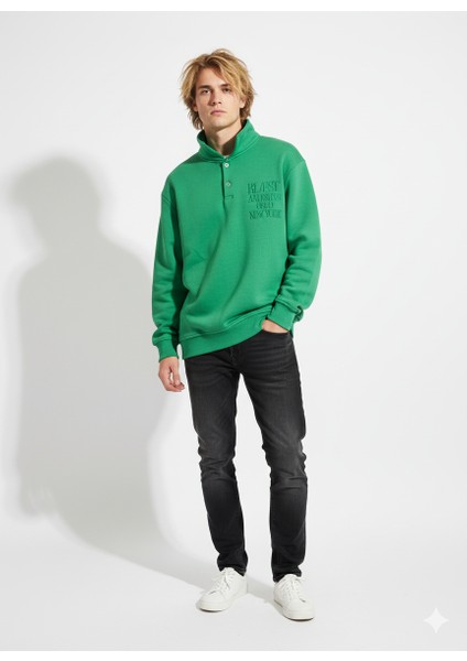 Unisex Regular Çift Iplik Yumuşak Dokulu Düğmeli Sweatshirt