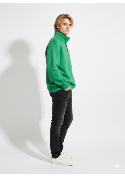 Unisex Regular Çift Iplik Yumuşak Dokulu Düğmeli Sweatshirt fiyatları