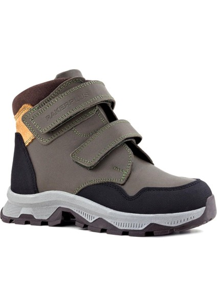 Trekking Hakiki Deri Haki Yeşil Sarı Cırt Cırtlı Erkek Çocuk Bot