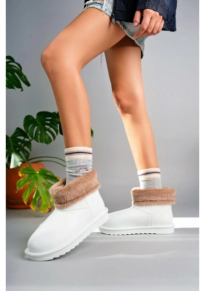 Lzrdwzrd Mordi Beyaz Oval Burunlu Su Geçirmez Içi Kürklü Bot (Numara: 36)