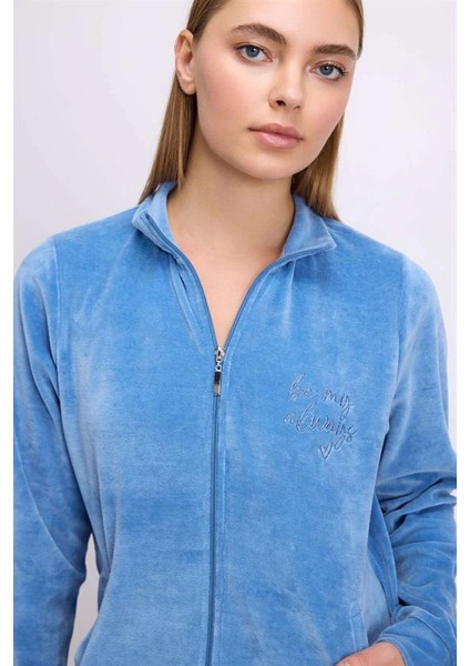 Uzun Kollu Fermuarlı Kadife Sweatshirt ve Pantolon Pijama Takımı fiyatları