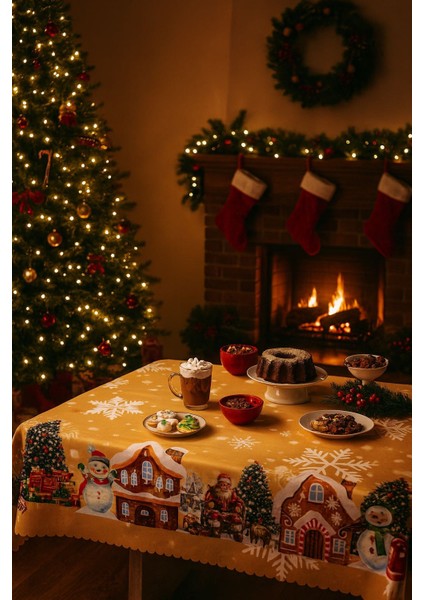 Yeniyıl Özel Tasarım Yılbaşı Temalı Leke Tutmaz Masa Örtüsü (150X220CM)
