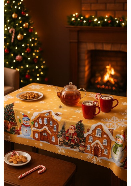 Yeniyıl Özel Tasarım Yılbaşı Temalı Leke Tutmaz Masa Örtüsü (150X220CM) fiyatları