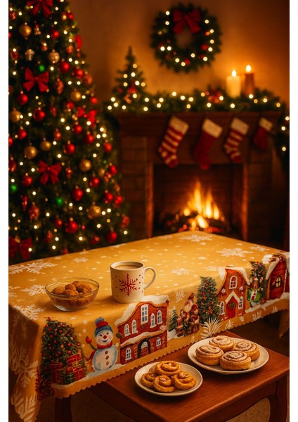 Yeniyıl Özel Tasarım Yılbaşı Temalı Leke Tutmaz Masa Örtüsü (150X220CM) modelleri