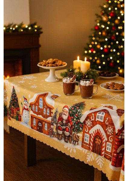 Yeniyıl Özel Tasarım Yılbaşı Temalı Leke Tutmaz Masa Örtüsü (150X220CM) fırsatları