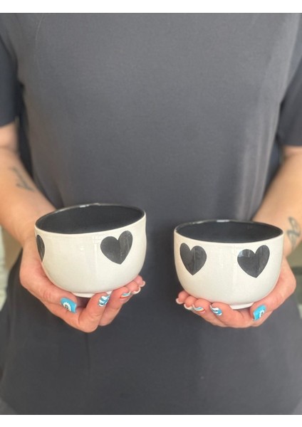 2 Li Içi Dolu Siyah Kalpli Çerezlik Kase