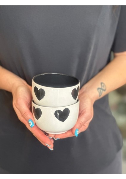 2 Li Içi Dolu Siyah Kalpli Çerezlik Kase modelleri