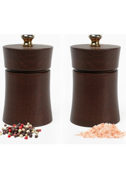 Kahverengi Ahşap Tuz ve Karabiber El Değirmeni Öğütücü Grinder 2 Adet 8 cm