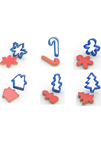 Yılbaşı Kurabiye Kalıbı 6 Lı Set Çocuk-Çam Ağacı-Kardan Adam-Ev-Baston-Kartenesi Gelecek