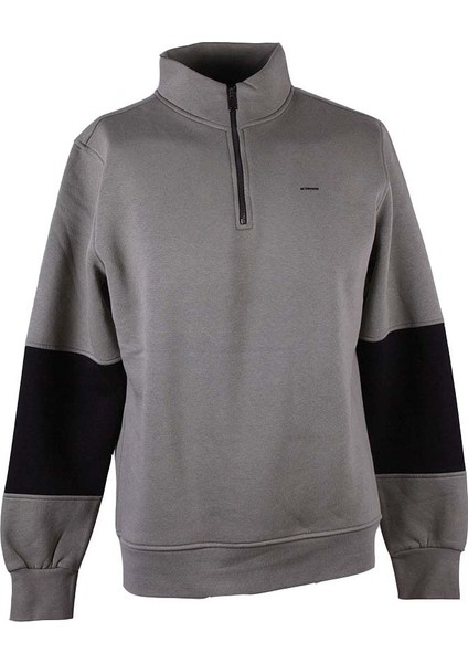 Fermuarlı Kol Parçalı Üç Ip Şardonlu Haki Erkek Sweatshirt 5741
