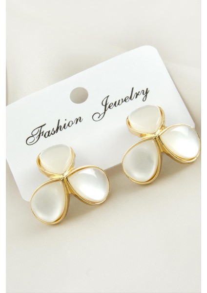 Çiçek Damla Sedef Taşlı Metal Küpe