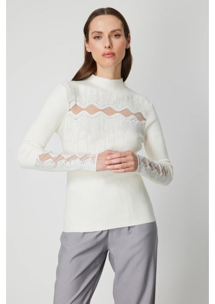 Transparan Detaylı Taşlı Triko Kazak 60387-26K fiyatları