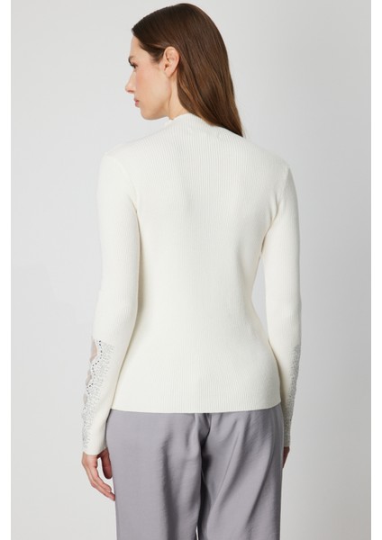 Transparan Detaylı Taşlı Triko Kazak 60387-26K fırsatları