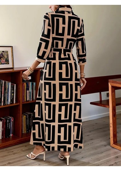 Kadın Uzun Kollu Yakalı Önden Düğmeli Uzun Süprem Elbise modelleri