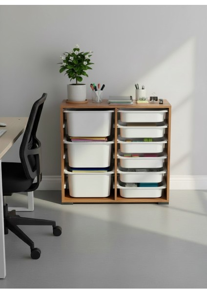 Carla 9 Sepetli Çok Amaçlı Ofis Dolabı Tropik Ceviz