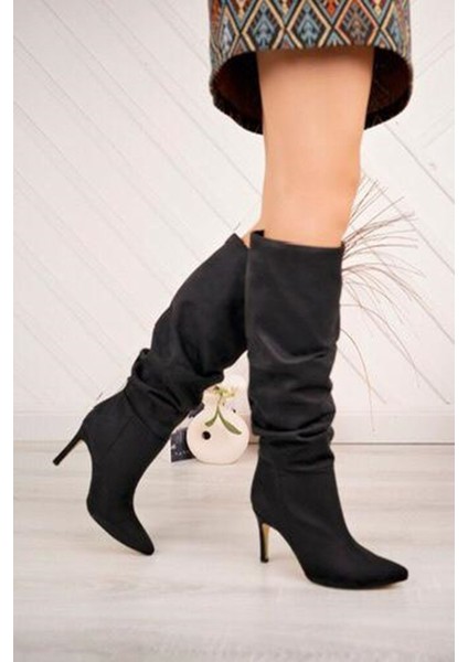 SYT-2003 Siyah Süet Körüklü Ince Topuklu Günlük Bayan Çizme fiyatları