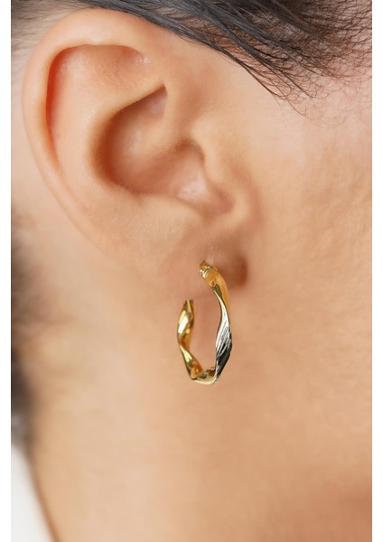 14 Ayar Altın Kıvrımlı Burgu Model Halka Küpe